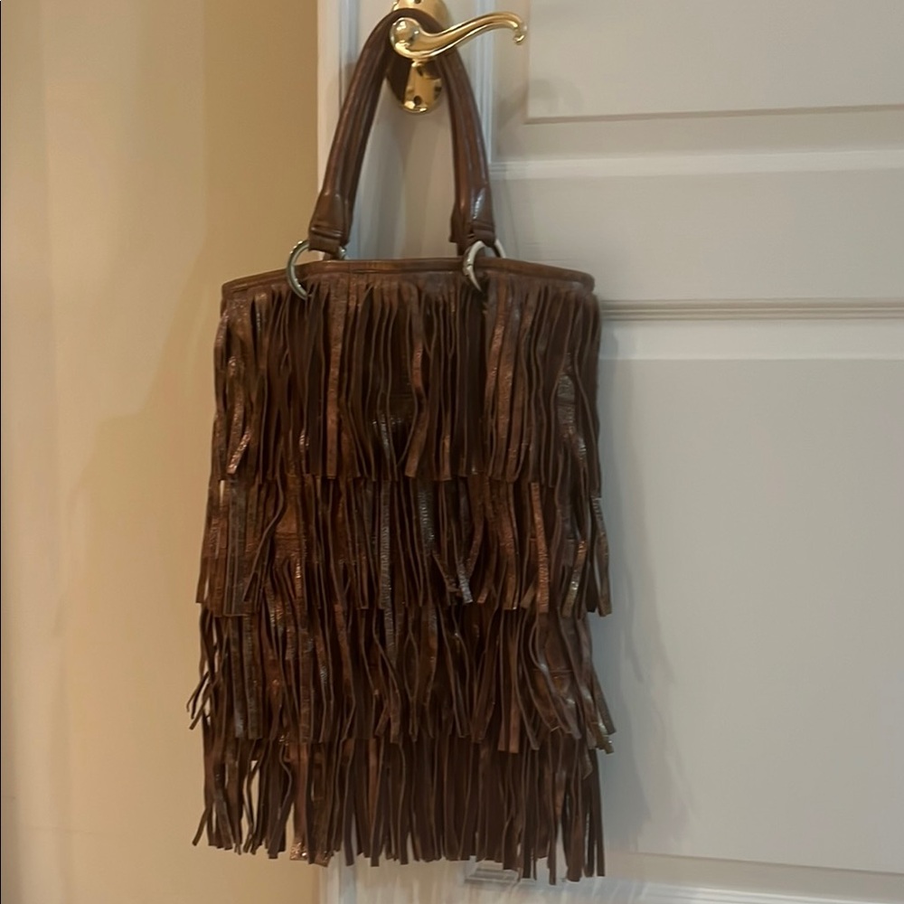 Bronze Leather Fringe Women Bag